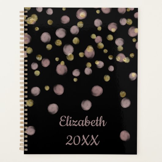 Monogram Blush Pink Gold Overlay auf schwarz Planer (Vorderseite)