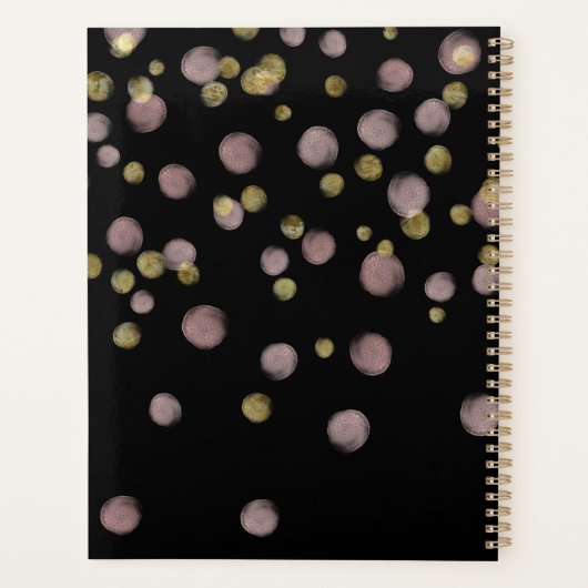 Monogram Blush Pink Gold Overlay auf schwarz Planer (Rückseite)