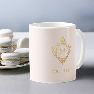 Monogram Blush Pink Gold Vintager Name des Verzier Kaffeetasse