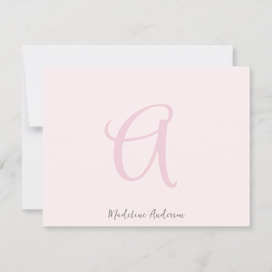 Monogram Blush Pink Moderne Minimalistische Femini Dankeskarte (Rückseite)