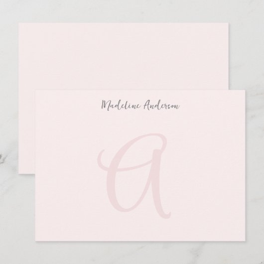 Monogram Blush Pink Moderne Minimalistische Femini Mitteilungskarte (Vorne/Hinten)