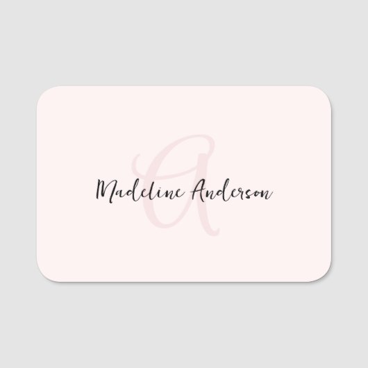 Monogram Blush Pink Moderne Minimalistische Femini Namensschild (Vorderseite)