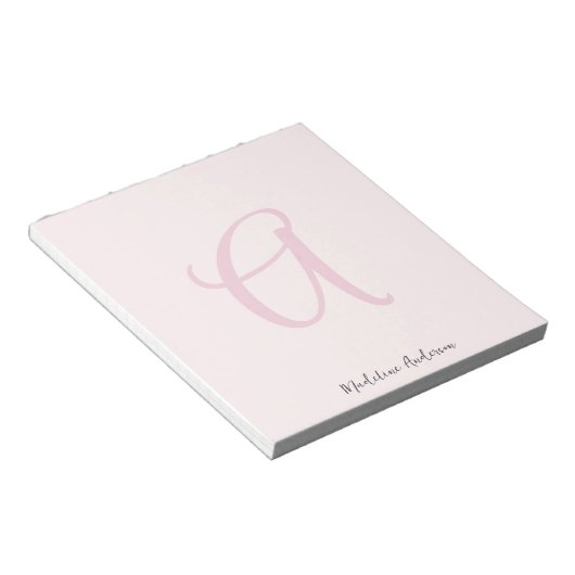 Monogram Blush Pink Moderne Minimalistische Femini Notizblock (angewinkelt)