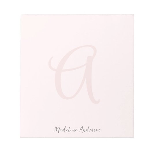 Monogram Blush Pink Moderne Minimalistische Femini Notizblock (Vorderseite)