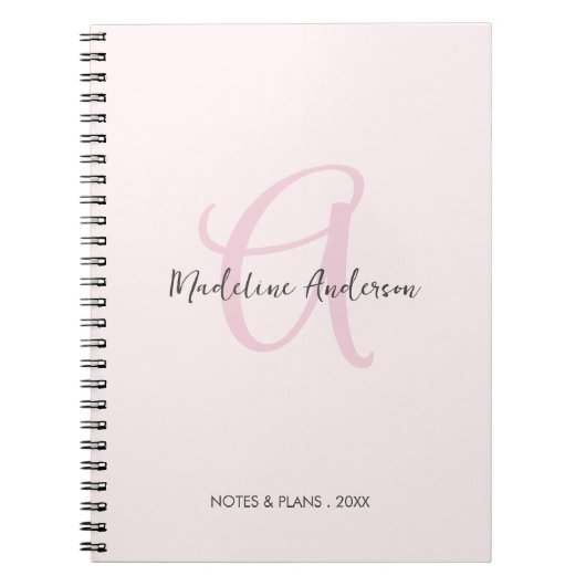 Monogram Blush Pink Moderne Minimalistische Femini Notizblock (Vorderseite)