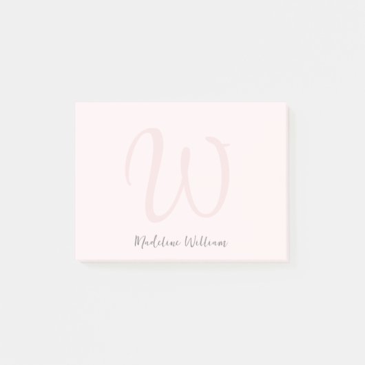 Monogram Blush Pink Moderne Minimalistische Femini Post-it Klebezettel (Vorderseite)