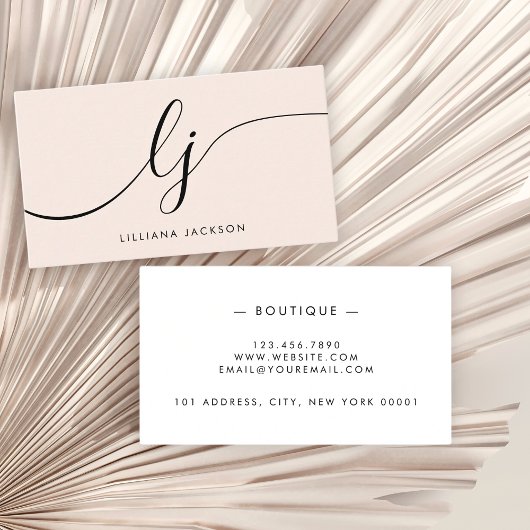Monogram Blush Pink Moderne Minimalistische Femini Visitenkarte