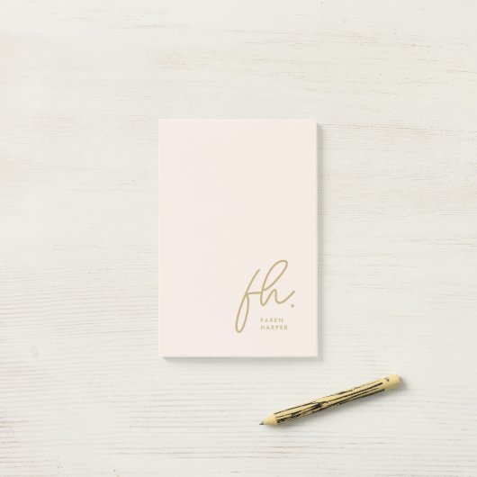 Monogram Blush Pink Modernes Script Feminine Minim Post-it Klebezettel (Auf Schreibtisch)