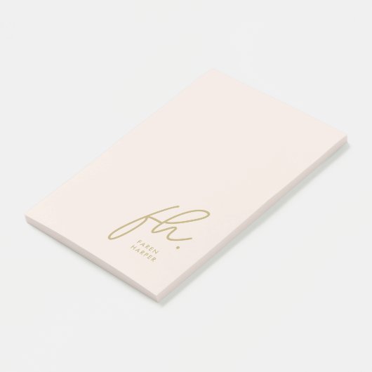 Monogram Blush Pink Modernes Script Feminine Minim Post-it Klebezettel (angewinkelt)