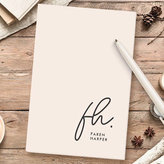 Monogram Blush Pink Modernes Script Feminine Minim Post-it Klebezettel