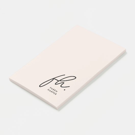 Monogram Blush Pink Modernes Script Feminine Minim Post-it Klebezettel (angewinkelt)