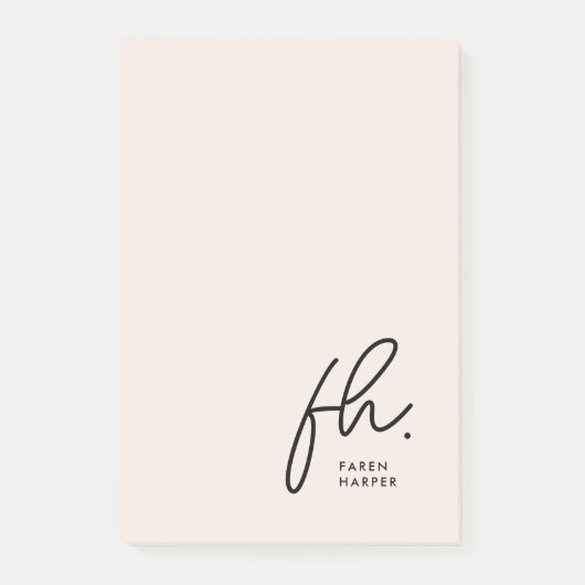 Monogram Blush Pink Modernes Script Feminine Minim Post-it Klebezettel (Vorderseite)