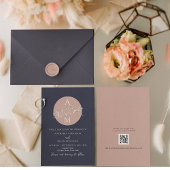 Monogram Blush Pink Navy Blue Wedding Einladung