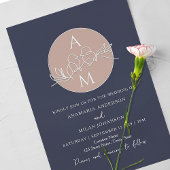 Monogram Blush Pink Navy Blue Wedding Einladung