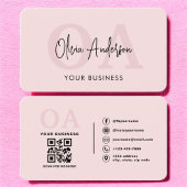 Monogram Blush Pink QR Code Modern Minimalistisch Visitenkarte