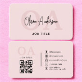 Monogram Blush Pink QR Code Modern Minimalistisch Visitenkarte