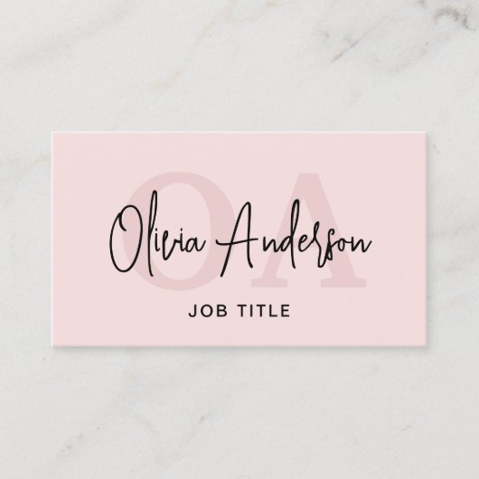 Monogram Blush Pink QR Code Modern Minimalistisch Visitenkarte (Vorderseite)