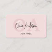 Monogram Blush Pink QR Code Modern Minimalistisch Visitenkarte (Vorderseite)