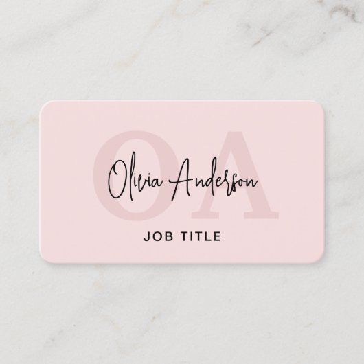 Monogram Blush Pink QR Code Modern Minimalistisch Visitenkarte (Vorderseite)