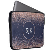 Monogram Blush Pink Rose Gold Navy Blue Glitzer Laptopschutzhülle (Vorne Rechts)