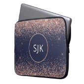 Monogram Blush Pink Rose Gold Navy Blue Glitzer Laptopschutzhülle (Vorderseite Links)