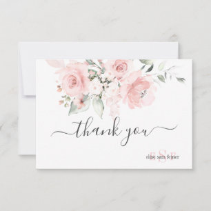 Monogram Blush Pink Roses Aquarellfarben Blume Dankeskarte