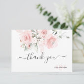 Monogram Blush Pink Roses Aquarellfarben Blume Dankeskarte (Stehend Vorderseite)