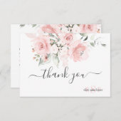Monogram Blush Pink Roses Aquarellfarben Blume Dankeskarte (Vorne/Hinten)