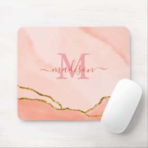 Monogram Blush Pink Wasserfarbe Imitate Gold Maus Mousepad