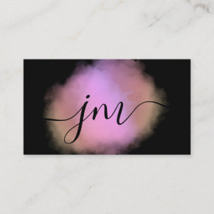 Monogram Blush Pink Watercolor Black Business Card Telefonnummerkarte