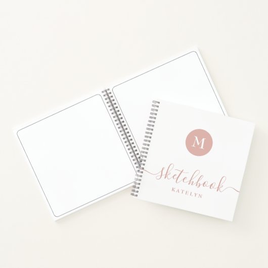 Monogram Blush Pink White Sketchbook Simple Modern Notizblock (Innenseite)