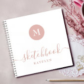 Monogram Blush Pink White Sketchbook Simple Modern Notizblock