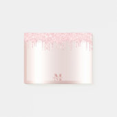 Monogram Blush Rose Gold Dripping Glitzer Metallic Post-it Klebezettel (Vorderseite)