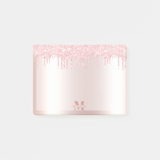 Monogram Blush Rose Gold Dripping Glitzer Metallic Post-it Klebezettel (Vorderseite)