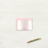 Monogram Blush Rose Gold Dripping Glitzer Metallic Post-it Klebezettel (Auf Schreibtisch)