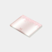 Monogram Blush Rose Gold Dripping Glitzer Metallic Post-it Klebezettel (angewinkelt)