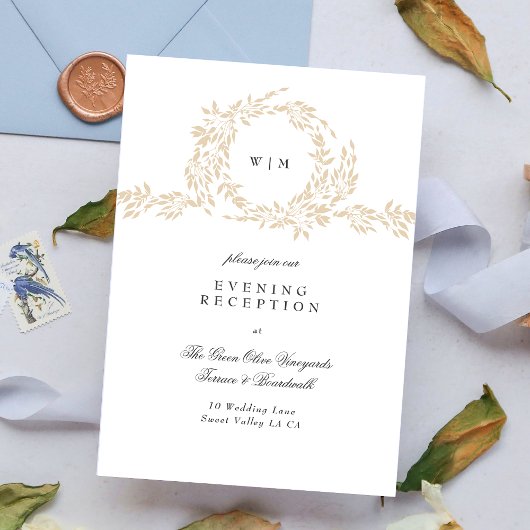 Monogram Blush Wappen Elegant Wedding Empfang Begleitkarte