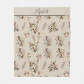 Monogram Boho Beige Green Pink Floral Botanisch Fleecedecke (Vorderseite)
