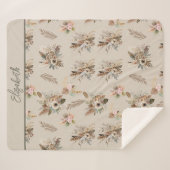 Monogram Boho Beige Green Pink Floral Botanisch Sherpadecke (Vorderseite (Horizontal))