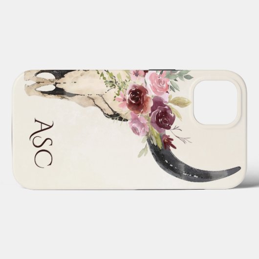 Monogram Boho Bläserschädel auf Creme Background Case-Mate iPhone Hülle (Rückseite (Horizontal))