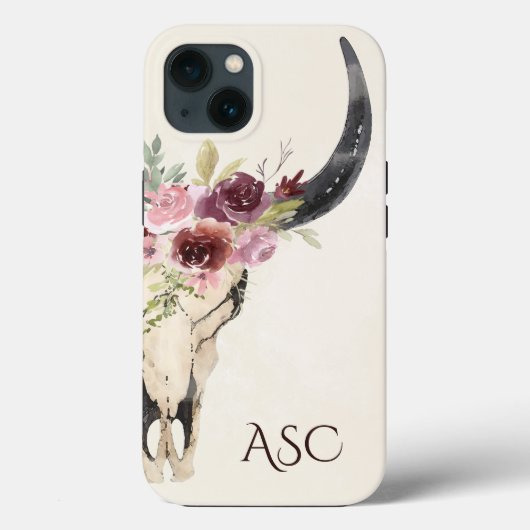 Monogram Boho Bläserschädel auf Creme Background Case-Mate iPhone Hülle (Rückseite)