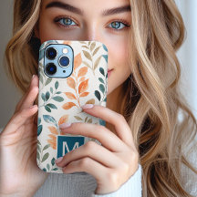 Monogram Boho Blume Blatt iPhone Case