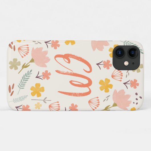 Monogram Boho Blume iPhone Case (Rückseite (Horizontal))