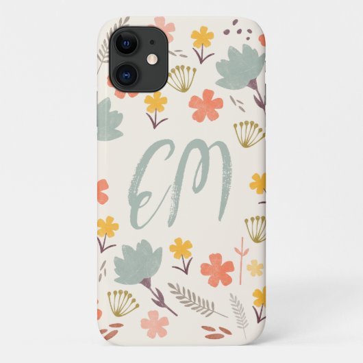 Monogram Boho Blume iPhone Case (Rückseite)