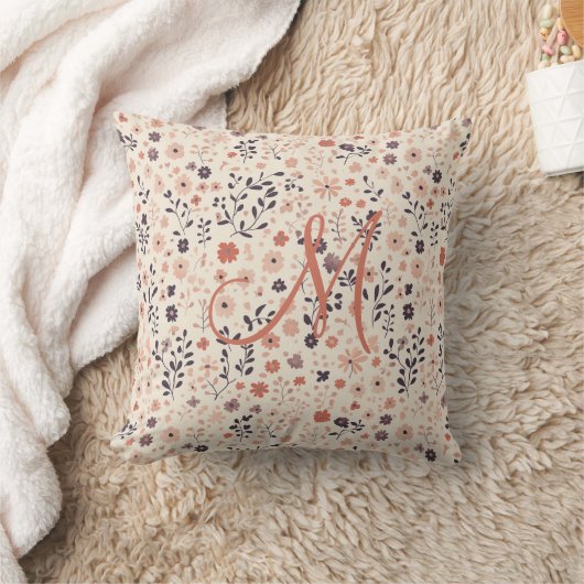 Monogram Boho Blush Pink Beige Coral Wildblume Kissen (Decke)