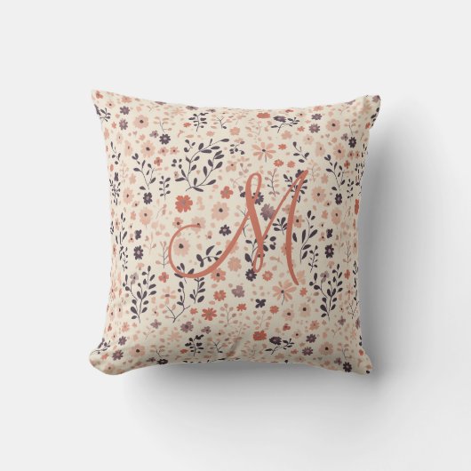 Monogram Boho Blush Pink Beige Coral Wildblume Kissen (Vorderseite)