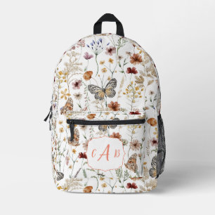 Monogram Boho Butterfets Wildblumen Bedruckter Rucksack