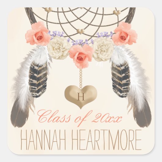 MONOGRAM BOHO DREAM CATCHER ABSCHLUSS CLASS QUADRATISCHER AUFKLEBER (Vorderseite)
