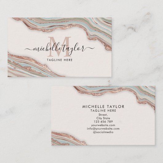 Monogram Boho Earth Tones Agate Blush Pink Visitenkarte (Vorne/Hinten)