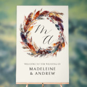 Monogram Boho Feathers Wreath Wedding Welcome Acrylschild (Neutral)